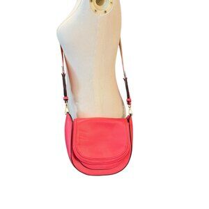 Women's Riverdale Woven Crossbody Saddle Bag, Salmon, Pink Beige. Woven Strap